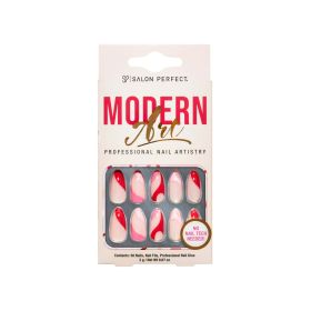 Salon Perfect Artificial Nails, 139 Modern Art Pink Swirl, File & Glue Included, 30 Nails