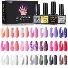 Limegirl Gel Nail Polish Kit Pink Glitter Pop Summer 40/24 Colors Semi-Permanent UV Led Gel Varnish Soak Nails (Color: ZH247-2)