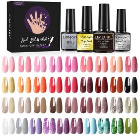 Limegirl Gel Nail Polish Kit Pink Glitter Pop Summer 40/24 Colors Semi-Permanent UV Led Gel Varnish Soak Nails (Color: ZH246-2)