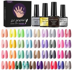 Limegirl Gel Nail Polish Kit Pink Glitter Pop Summer 40/24 Colors Semi-Permanent UV Led Gel Varnish Soak Nails (Color: ZH246-3)