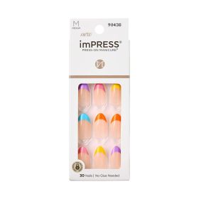 Kiss Impress Medium Almond Gel Press-on Nails, Glossy Multicolored French, 30 Pieces (Brand: KISS USA)