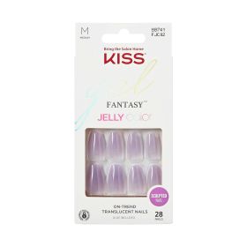 KISS Jelly Fantasy Medium Coffin Glue-On Nails, Glossy Medium Purple, 28 pieces (Brand: KISS USA)