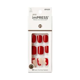 KISS imPRESS Long-Lasting Short Square Gel Press-On Nails, Glossy Medium Red, 'Adore You', 33 Ct. (Brand: KISS USA)