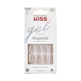 KISS Gel Fantasy Magnetic Short Square Gel Nails, Glossy Light White, 28 Count (Brand: KISS USA)