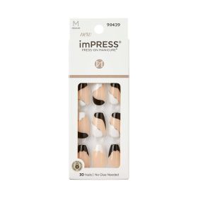 KISS imPRESS Medium Coffin Gel Press-On Nails, Glossy Black & White, 30 Pieces (Brand: KISS USA)